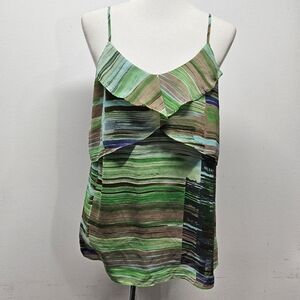 Cabi Multi Stripe Ruffle Tiered Cami Tank Top Size M Spaghetti Strap Flowy